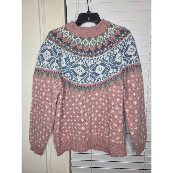 None Sweaters - VTG Womens Fair Isle Knit Sweater Pink Nordic Pullover M Preppy Karen Scott